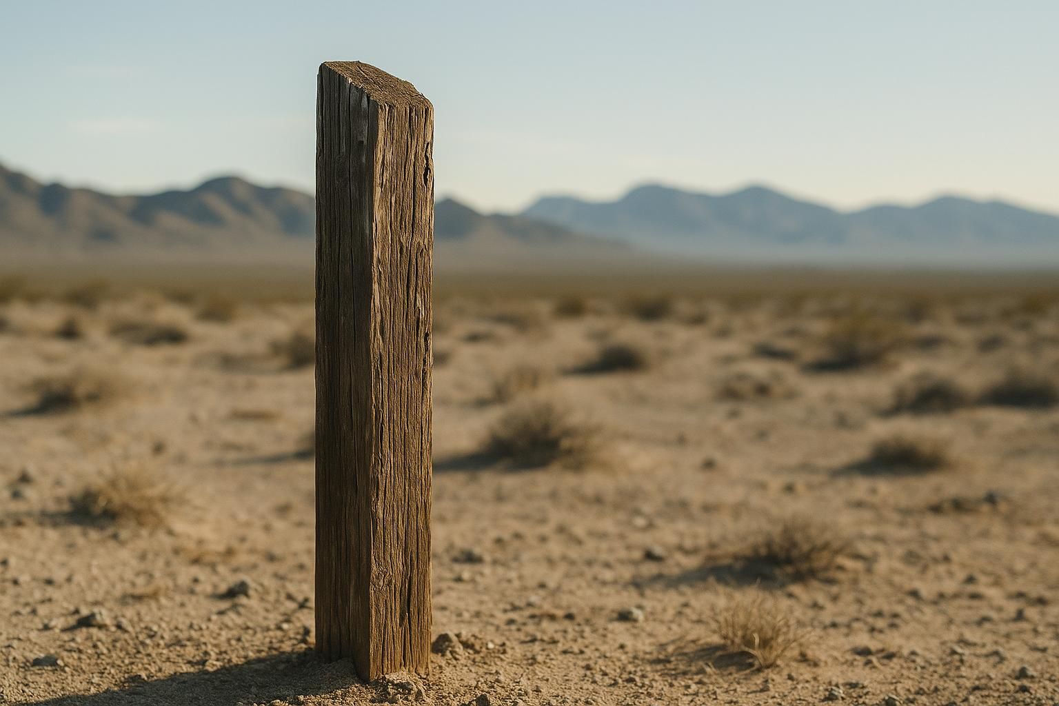 A mining-claim marker post in open desert public land